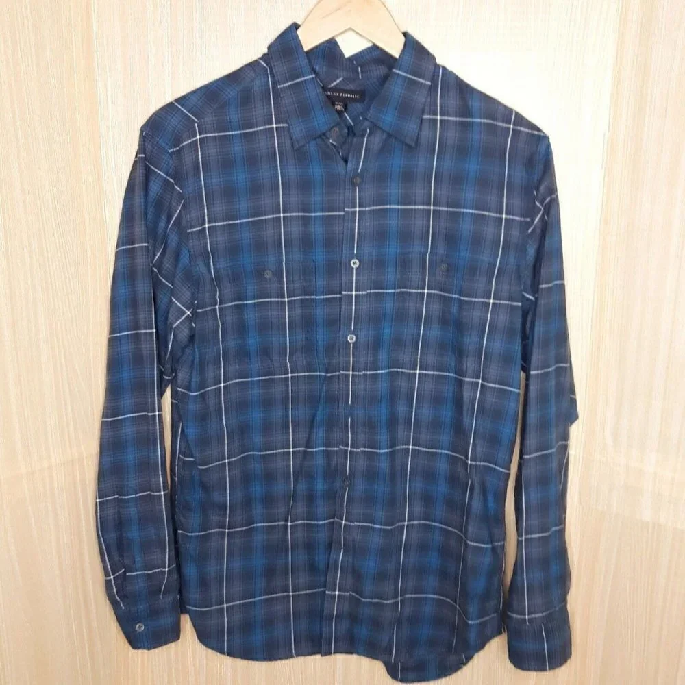 Banana Republic Mens Blue Plaid Button Down Shirt  Large